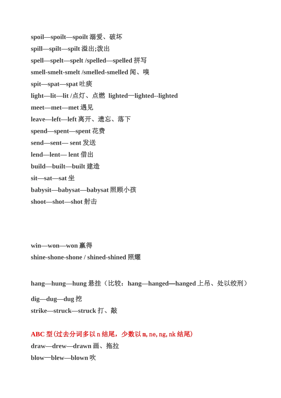 初中英语动词不规则变化归纳表_第3页