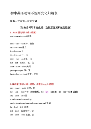 初中英语动词不规则变化归纳表
