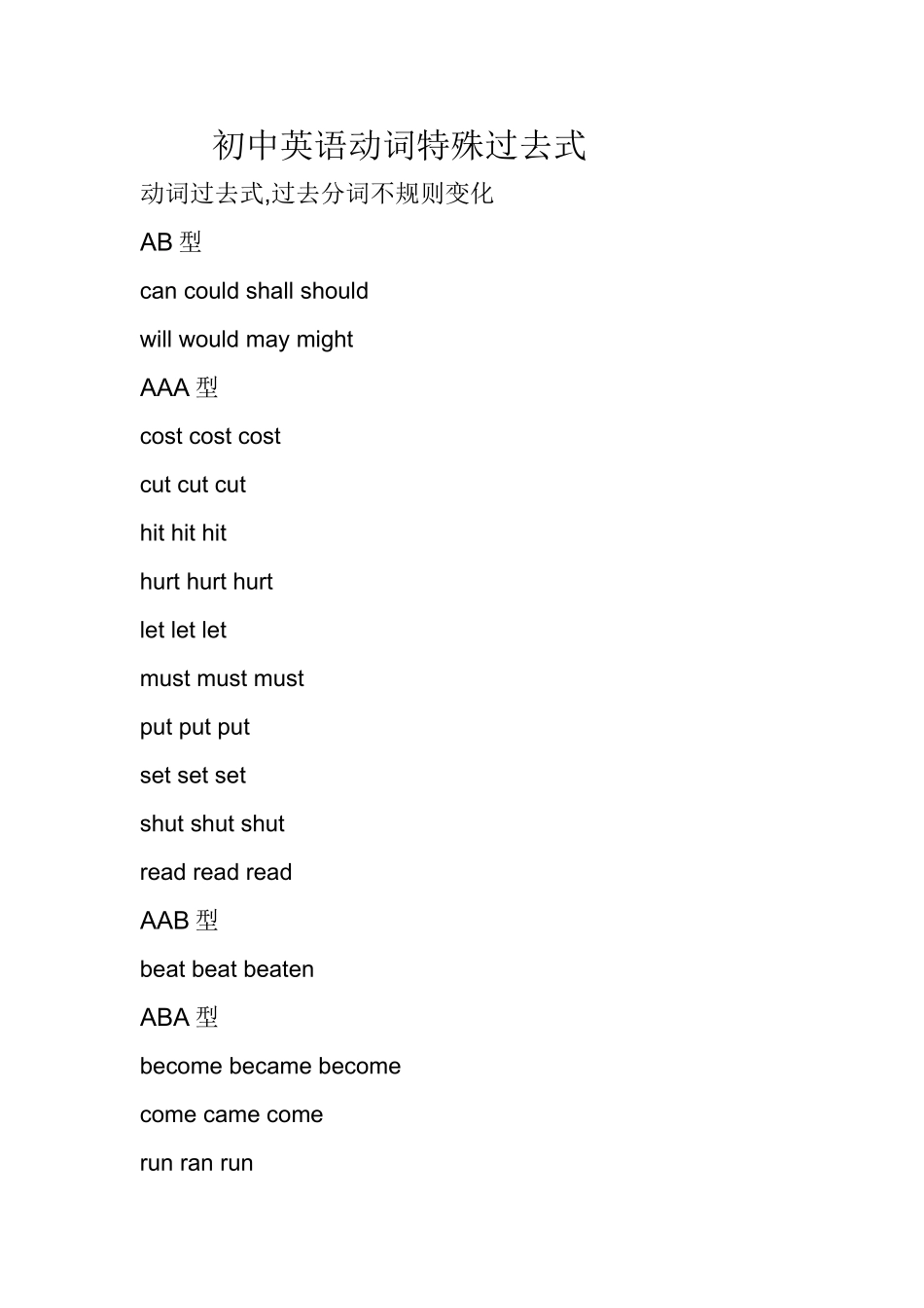 初中英语动词特殊过去式_第1页