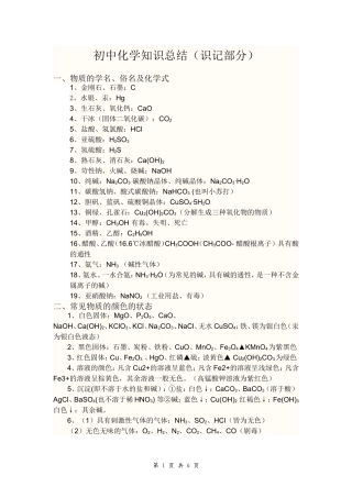 初中化学知识总结(识记部分)人教版
