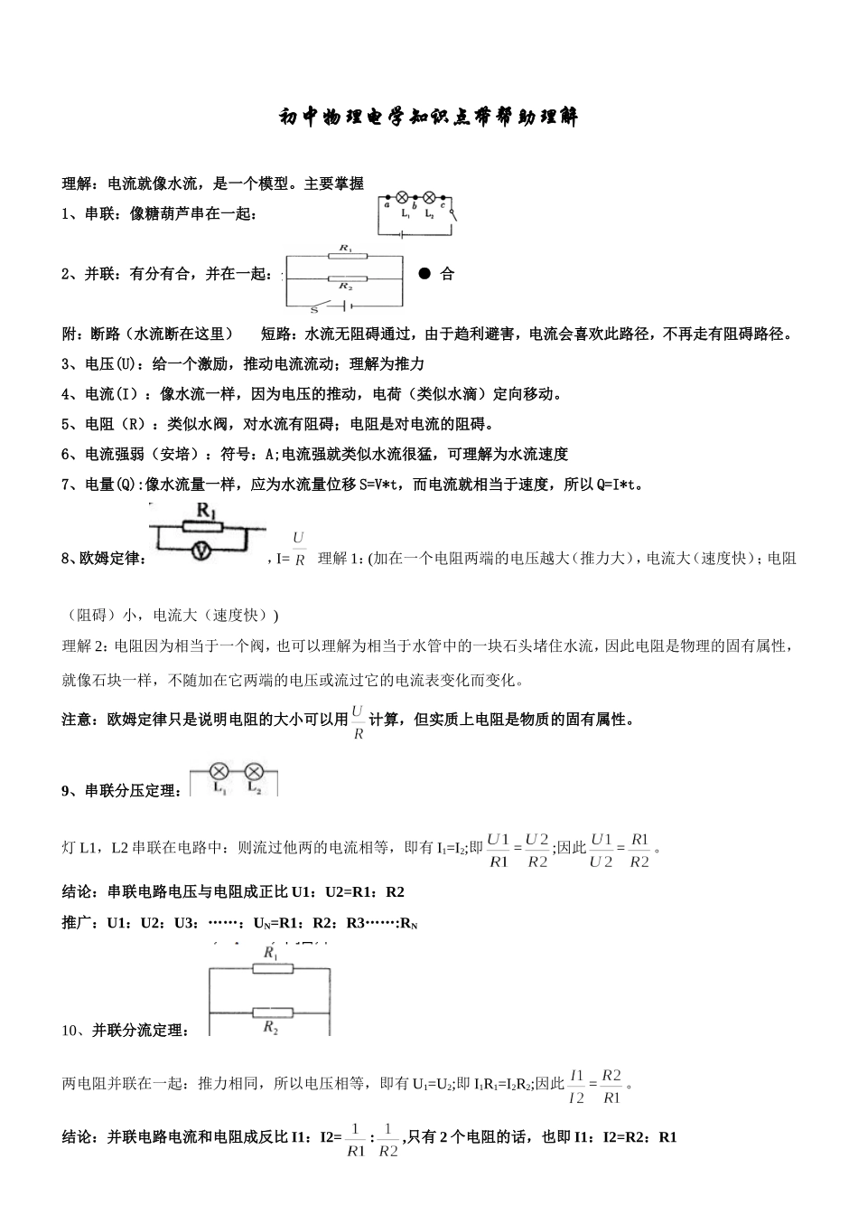 初中物理电学知识点以及模型理解_第1页
