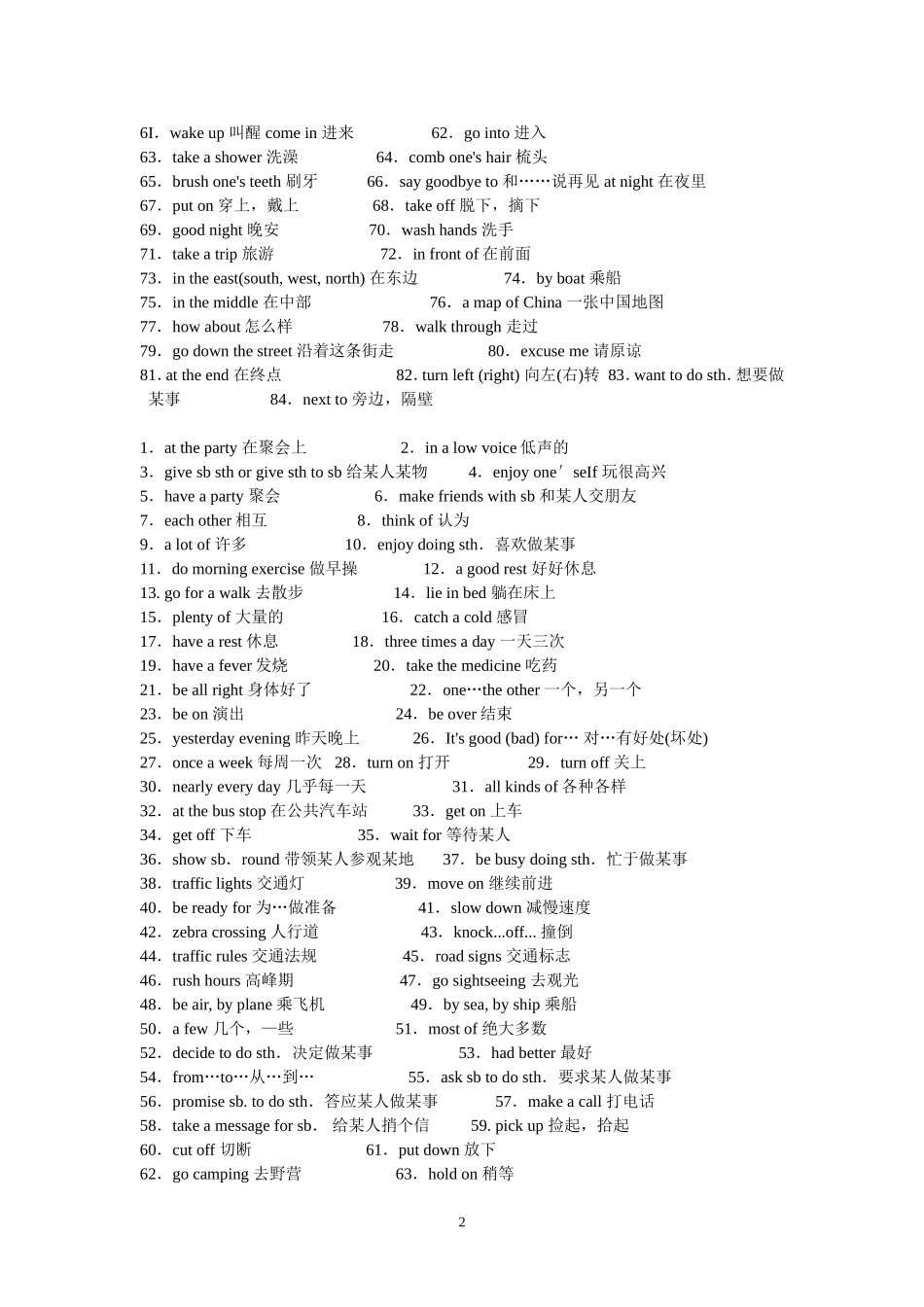 初中英语短语大全(已整理)_第2页