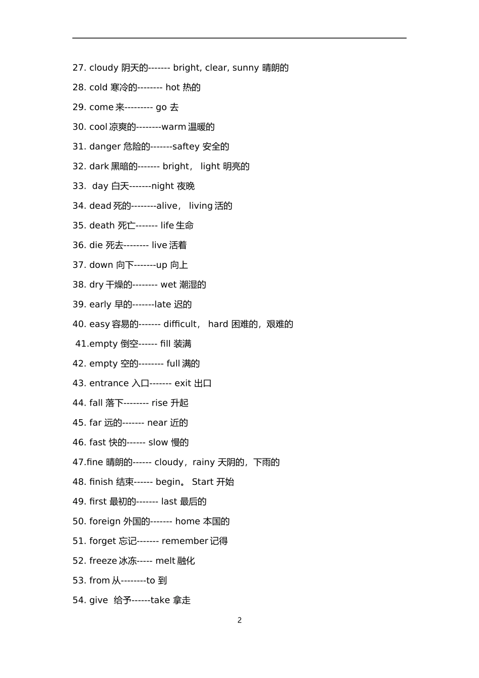 初中英语反义词汇总_第2页