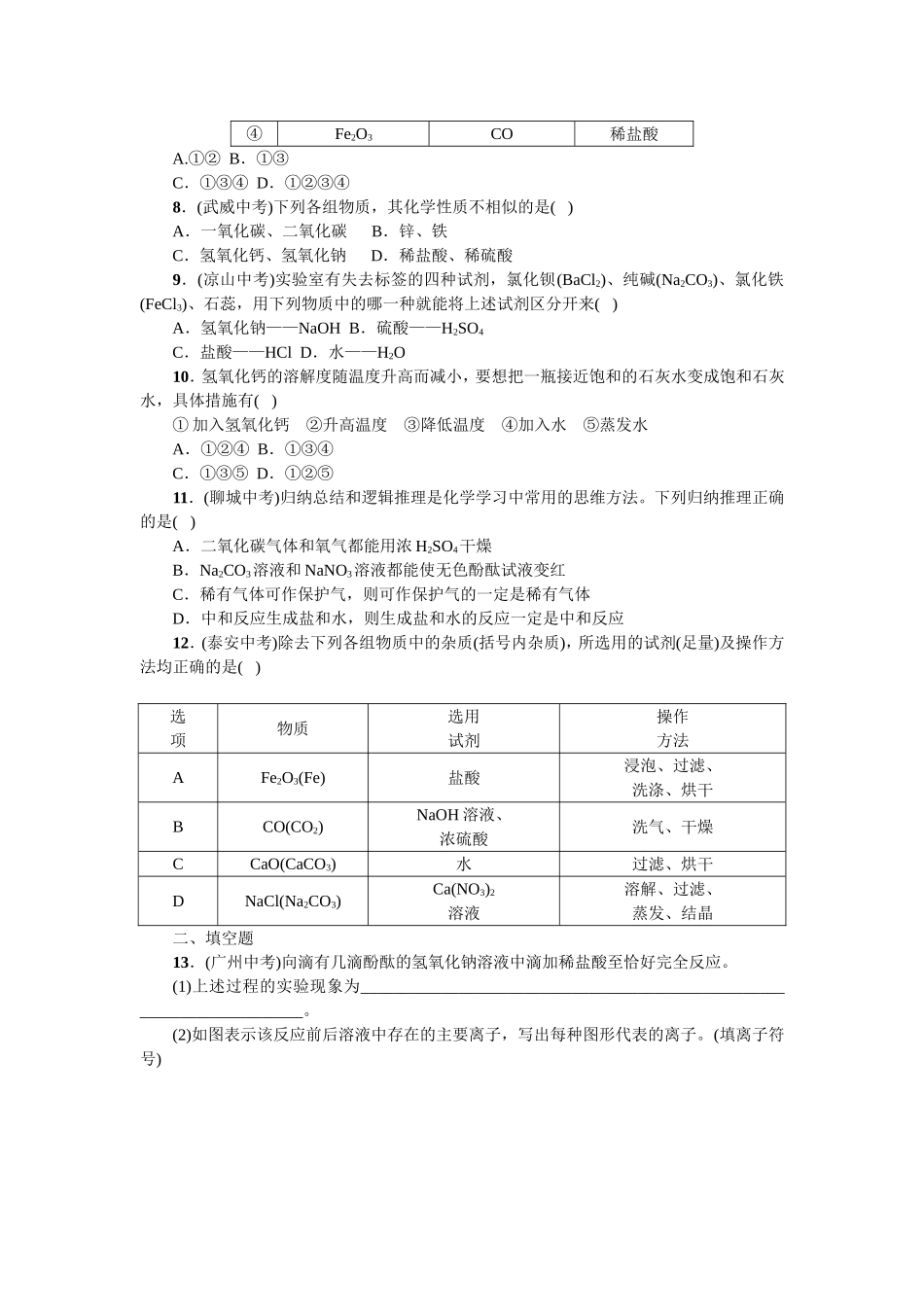 初中化学专题复习(三)身边的化学物质综合练习_第2页