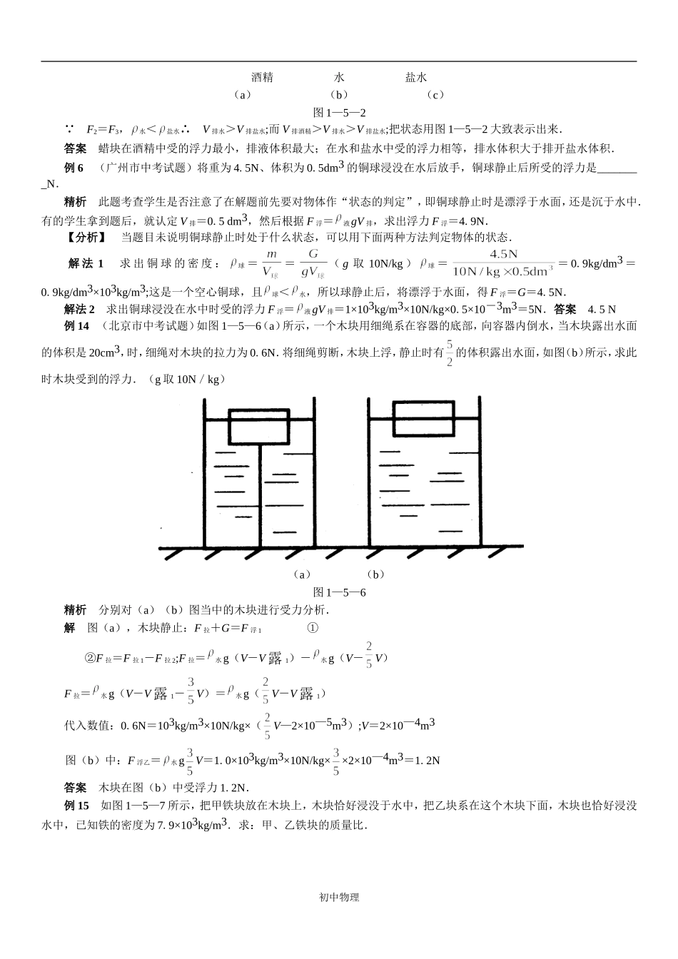 初中物理浮力典型例题解析_第2页