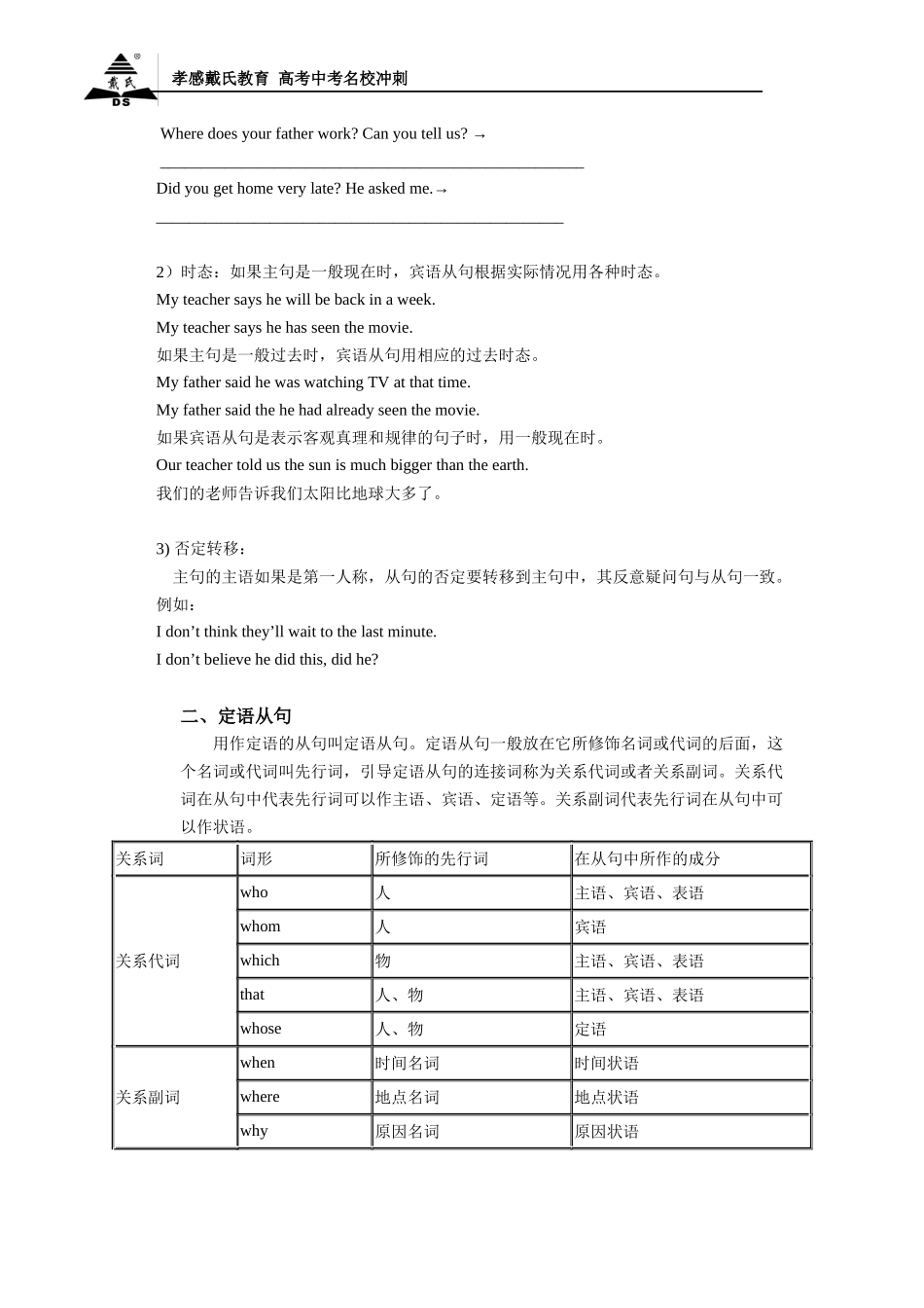 初中英语复合句中考专项讲解与练习_第2页