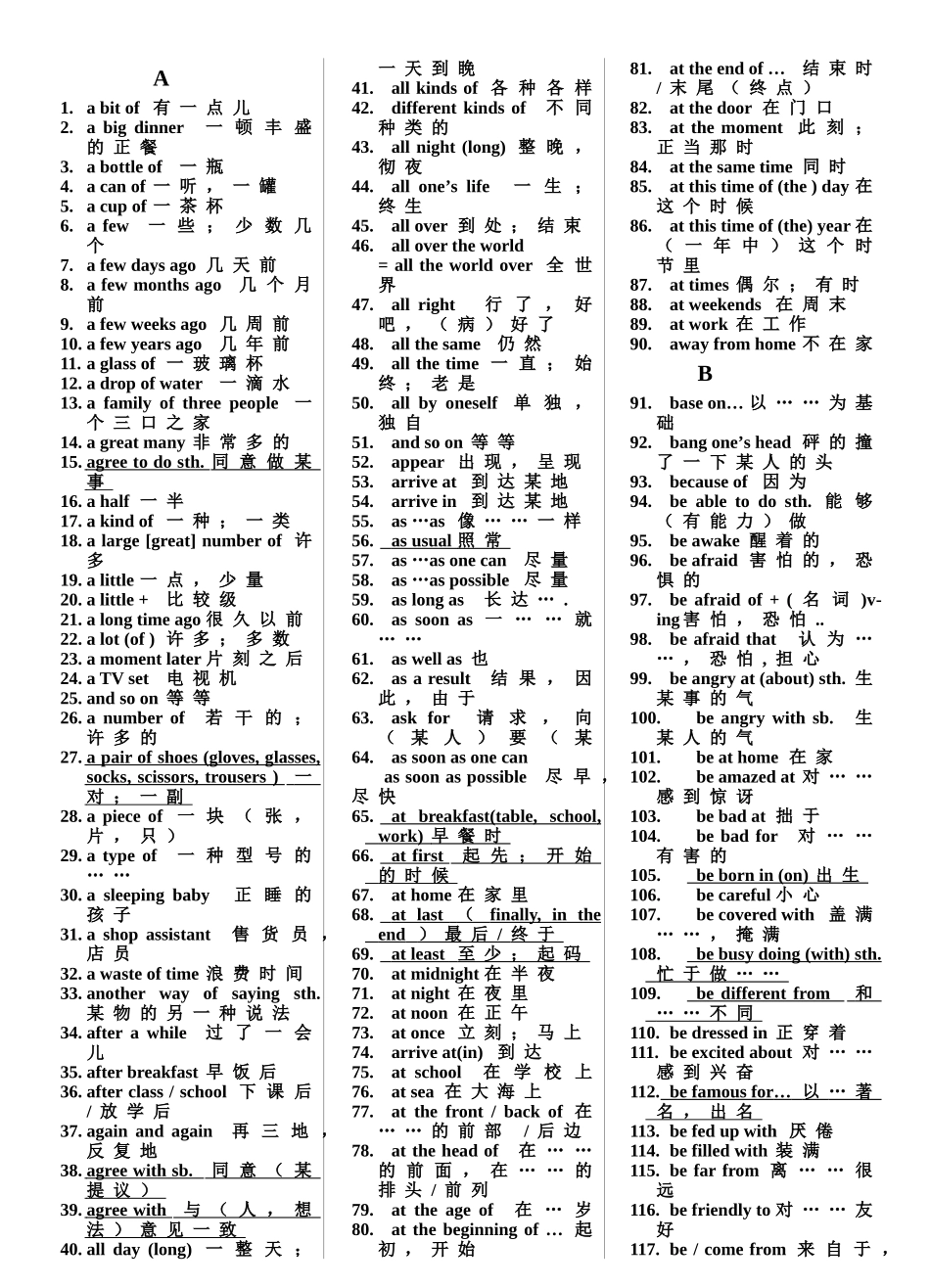 初中英语复习资料常用短语_第2页
