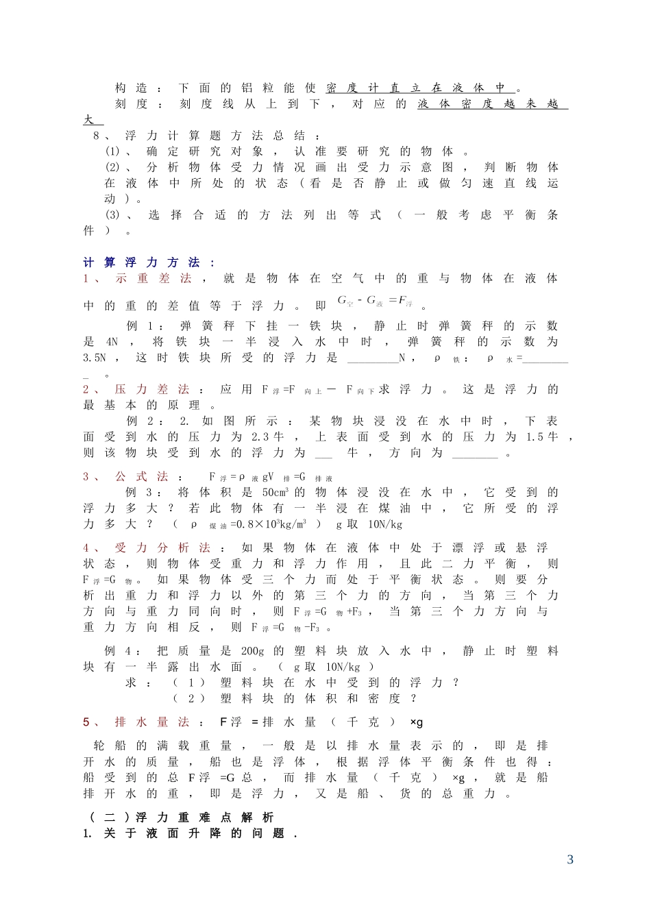 初中物理-浮力-知识点总结及练习题-含答案(同名10359)_第3页