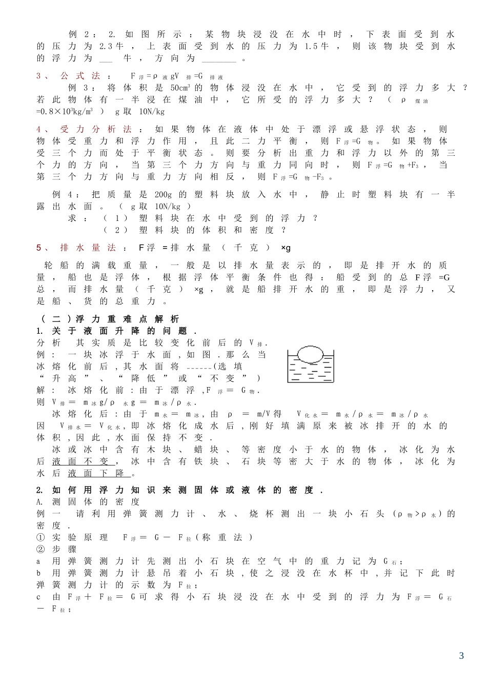 初中物理-浮力-知识点总结及练习题-含答案_第3页