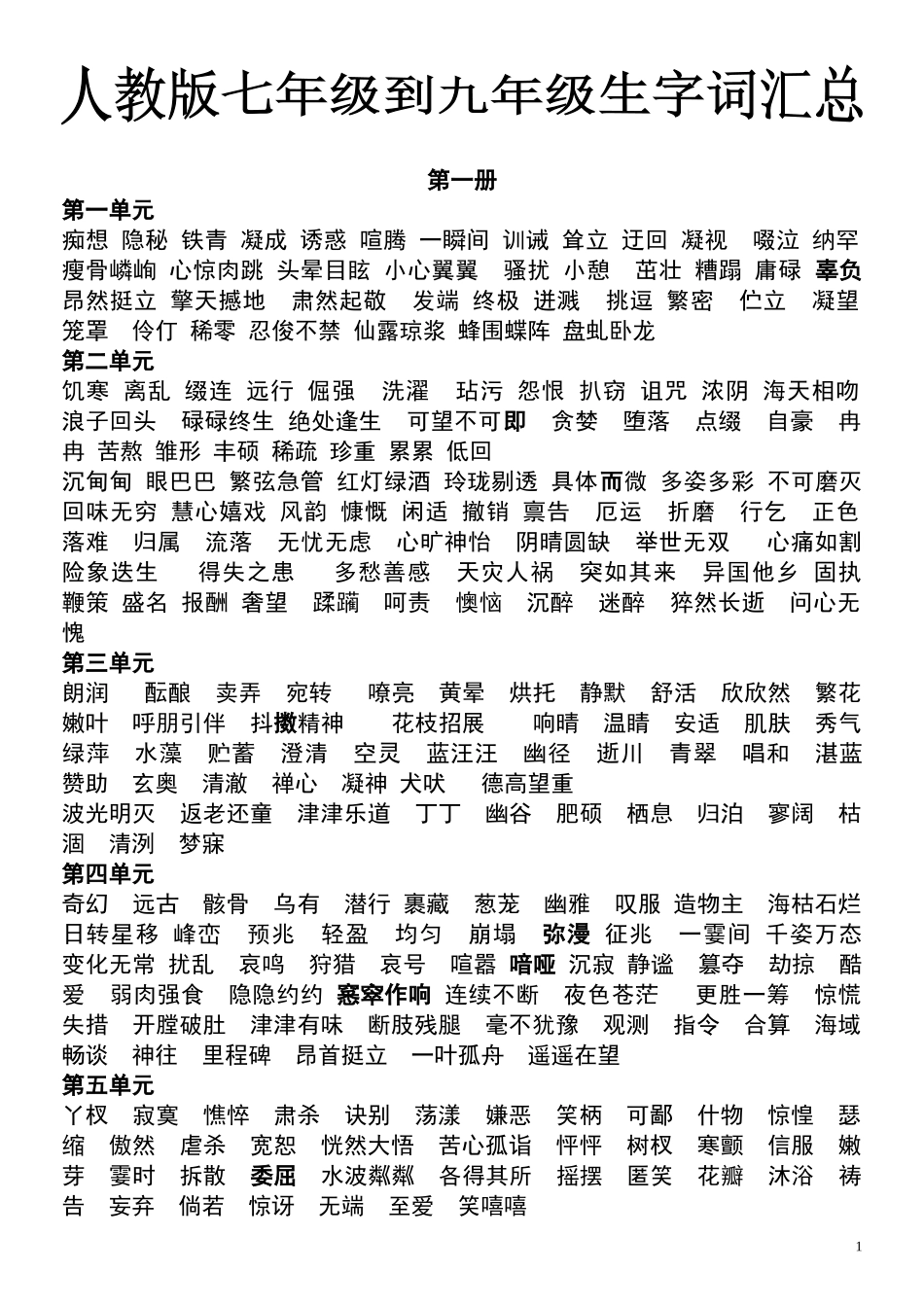 初中生字词汇总_第1页