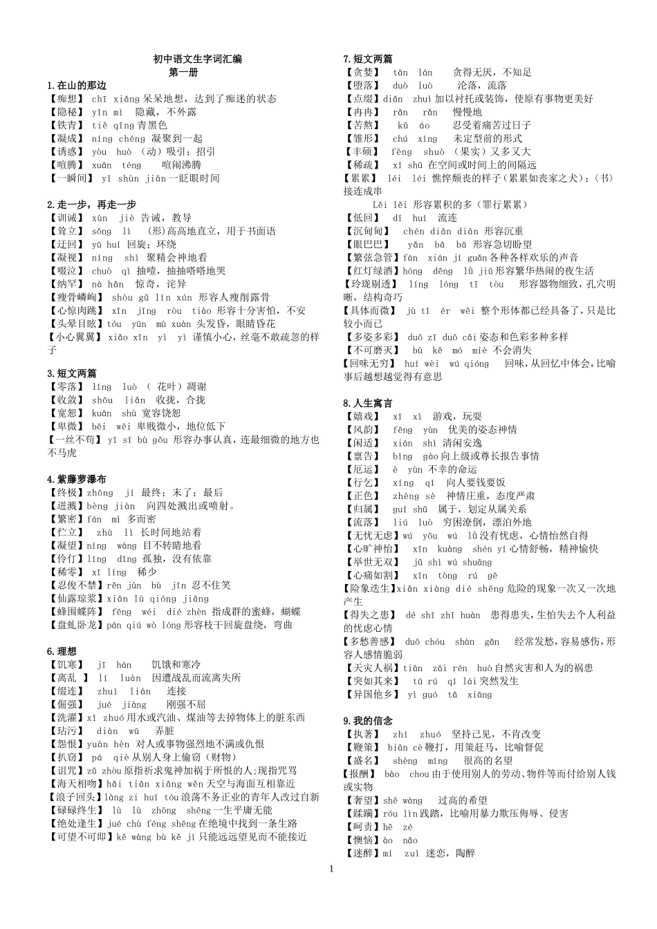 初中生字词及成语解释_第1页