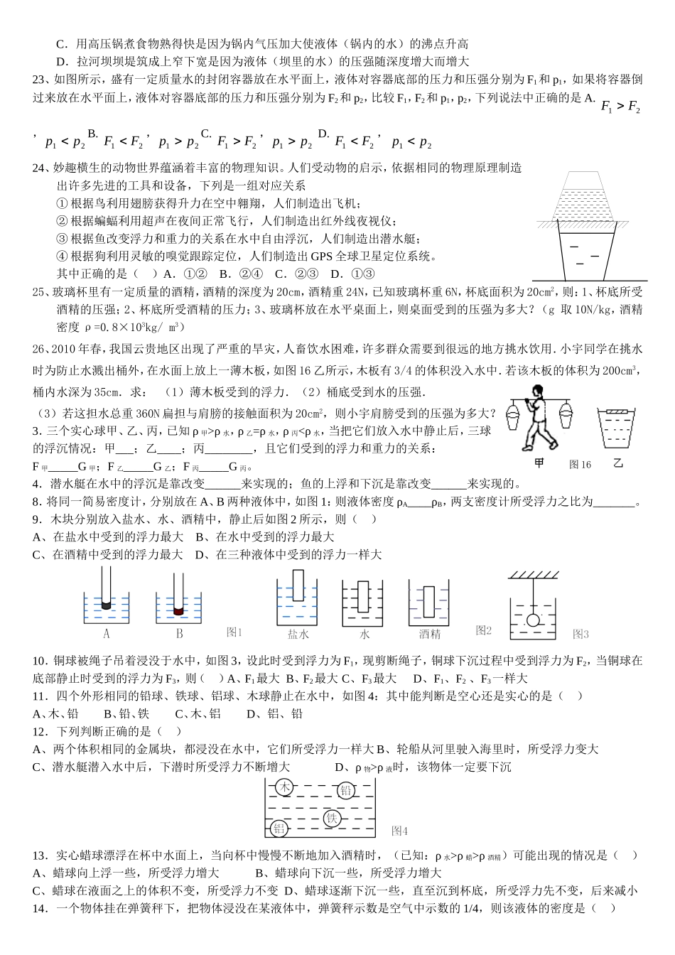 初中物理浮力专题训练_第2页
