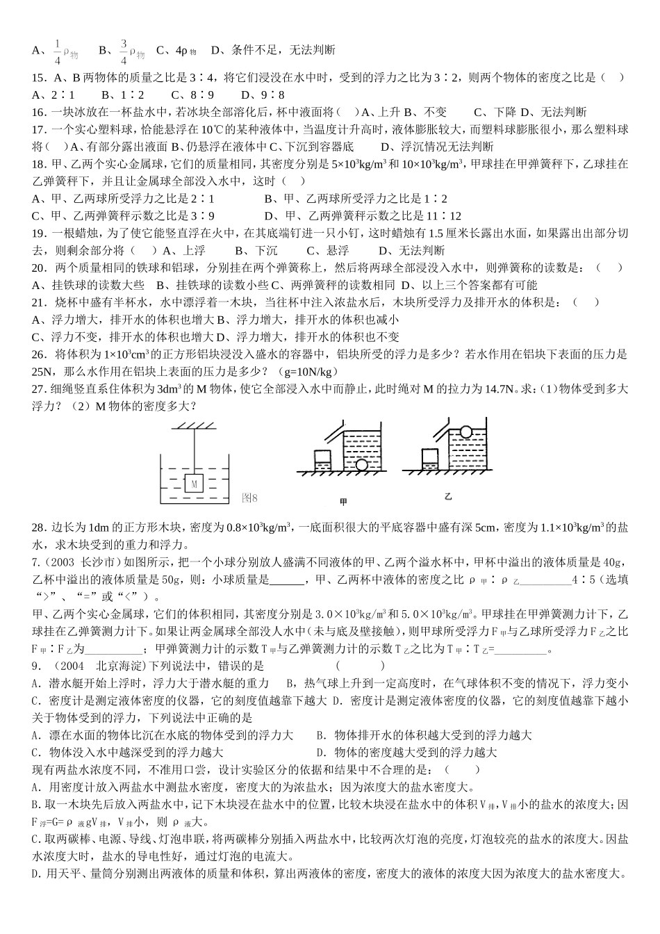 初中物理浮力专题训练_第3页