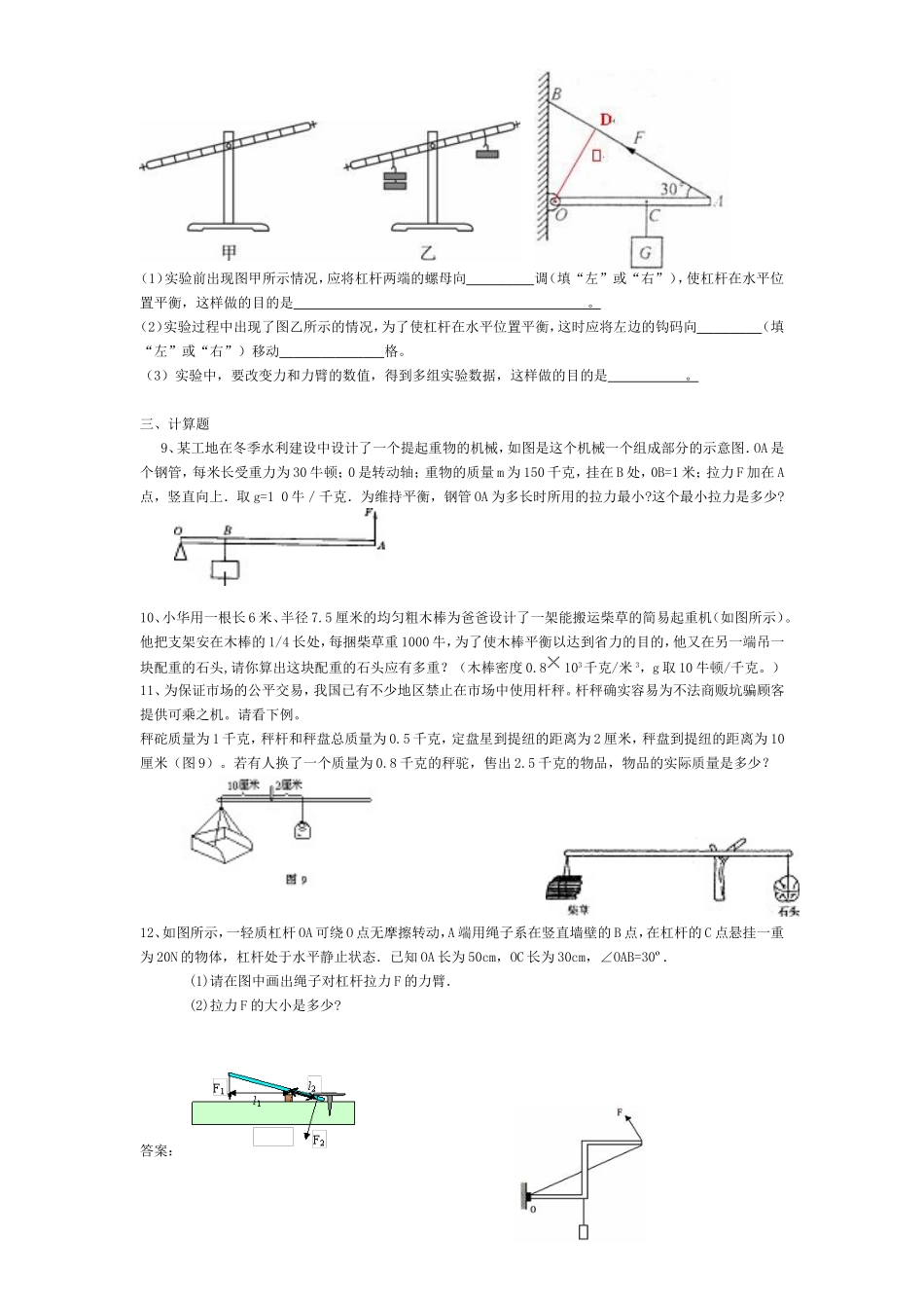 初中物理杠杆综合练习(含答案)_第2页