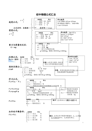 初中物理公式汇总一览表