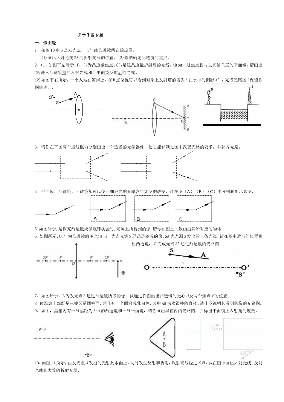 初中物理---光学作图专题(附答案)_第1页