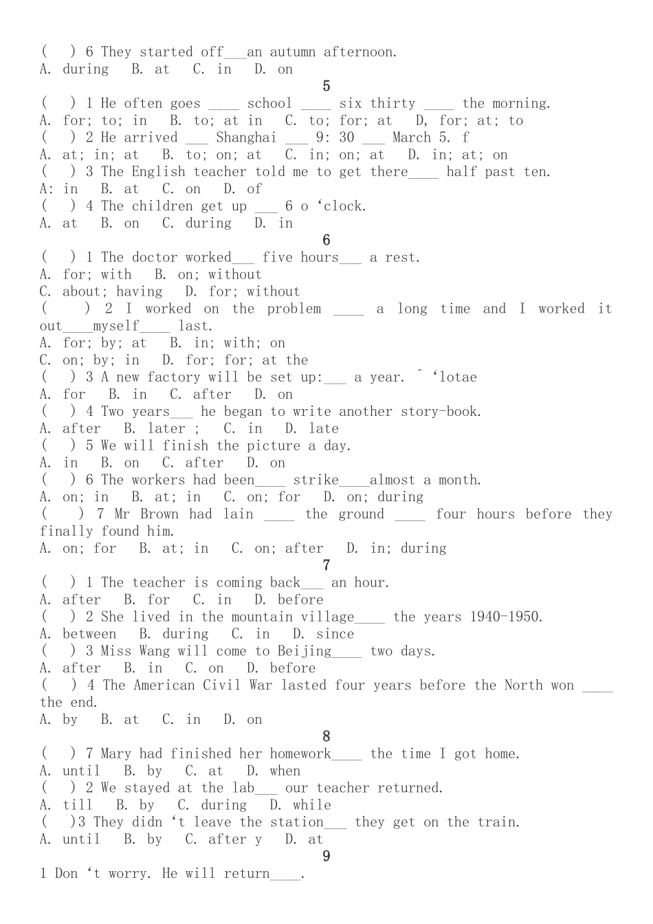 初中英语介词选择题训练及答案_第2页