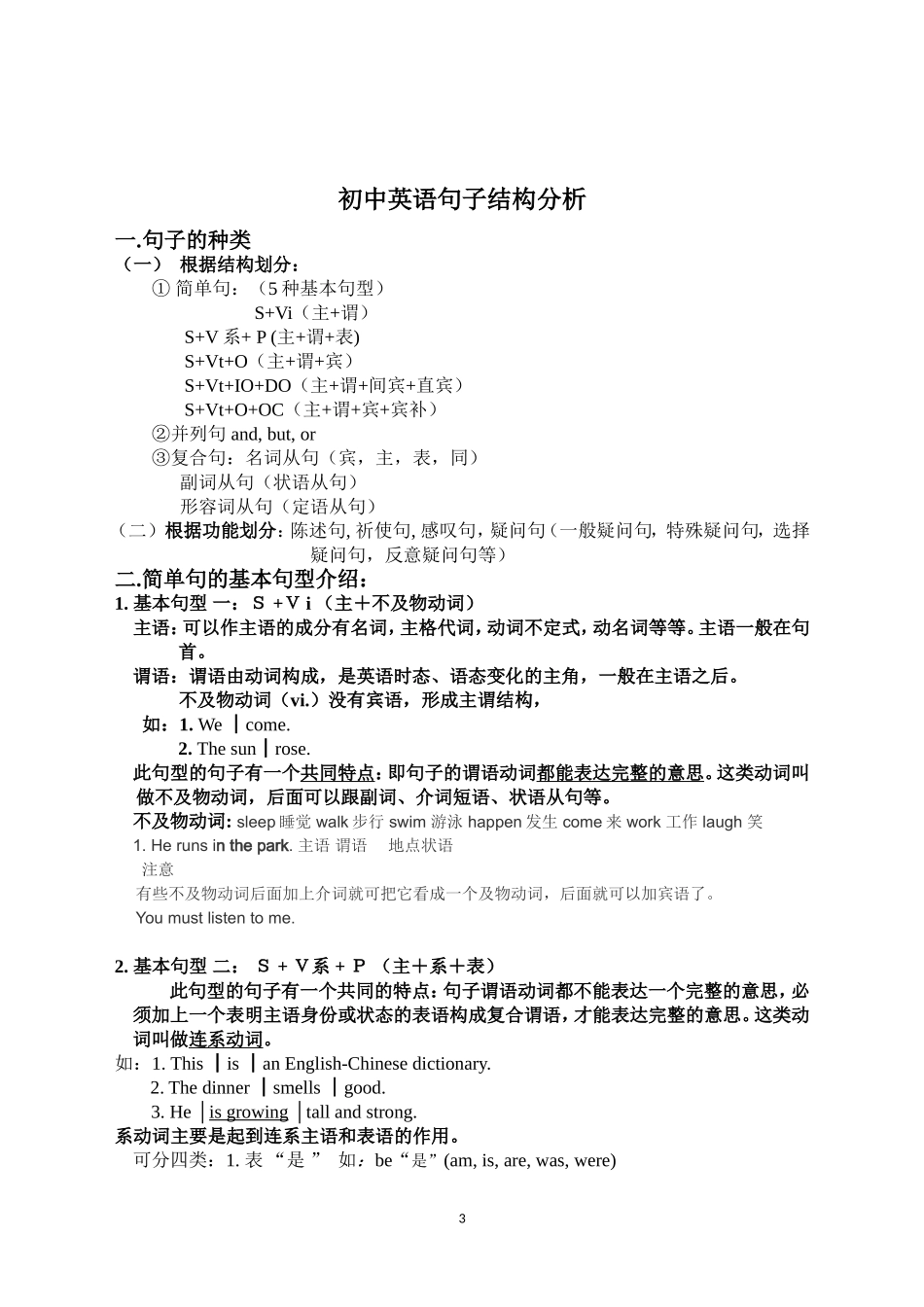 初中英语句子成分及其五种基本结构_第3页