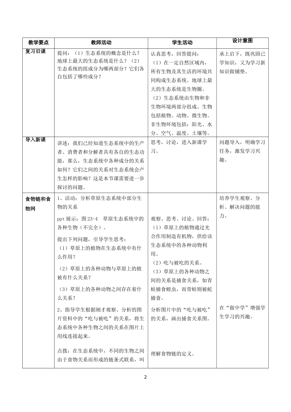 初中九年级科学下册生态系统的结构和功能(教案)_第2页
