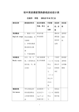 初中英语课前预热游戏活动设计表Microsoft-Word-文档