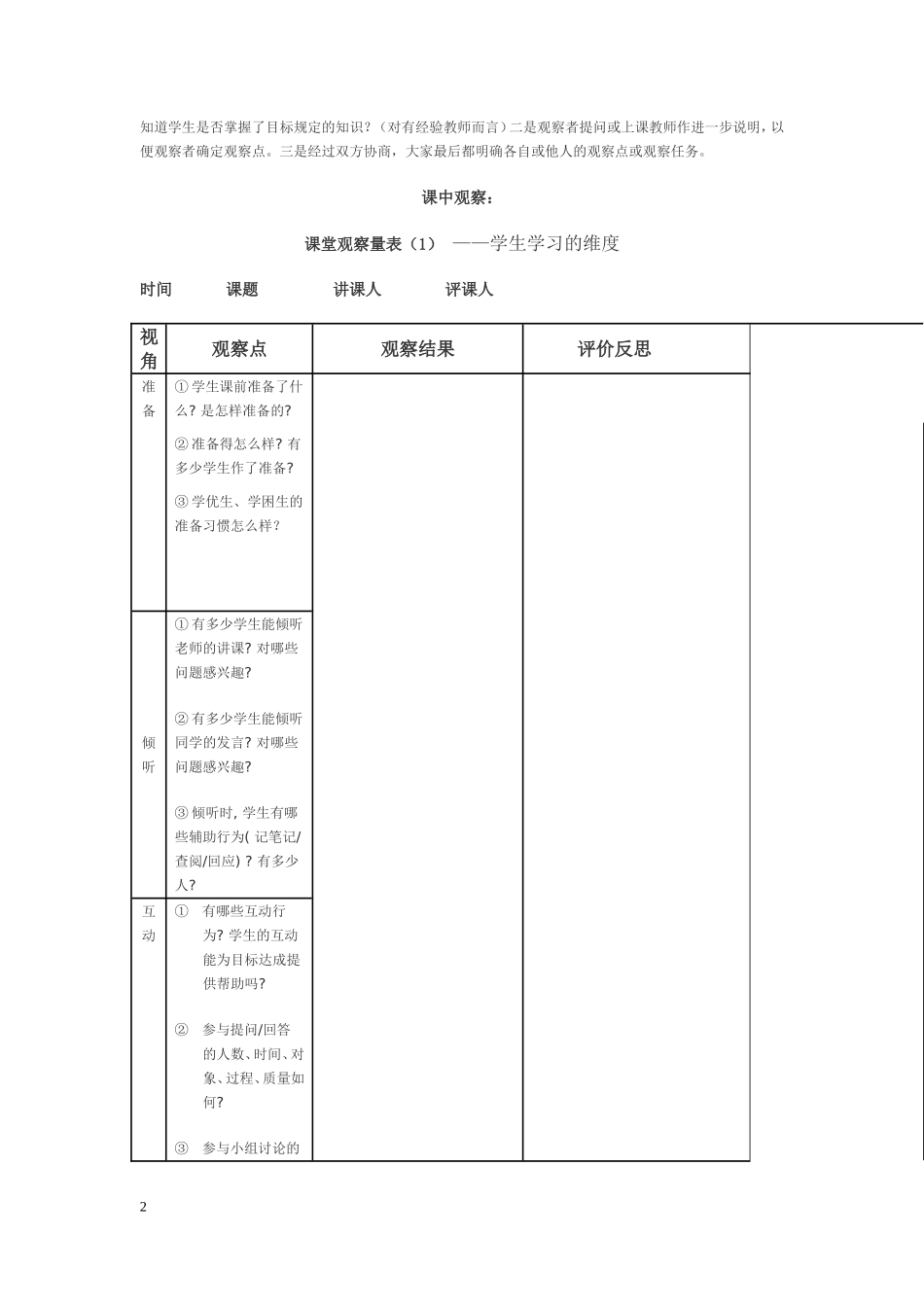初中英语课堂观察量表_第2页
