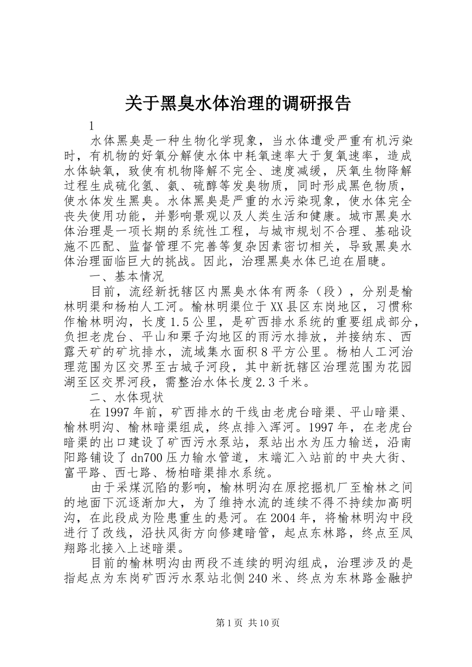 关于黑臭水体治理的调研报告_第1页
