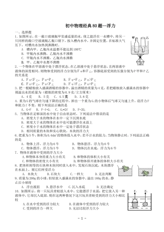 初中物理绝对经典80道难题--浮力..