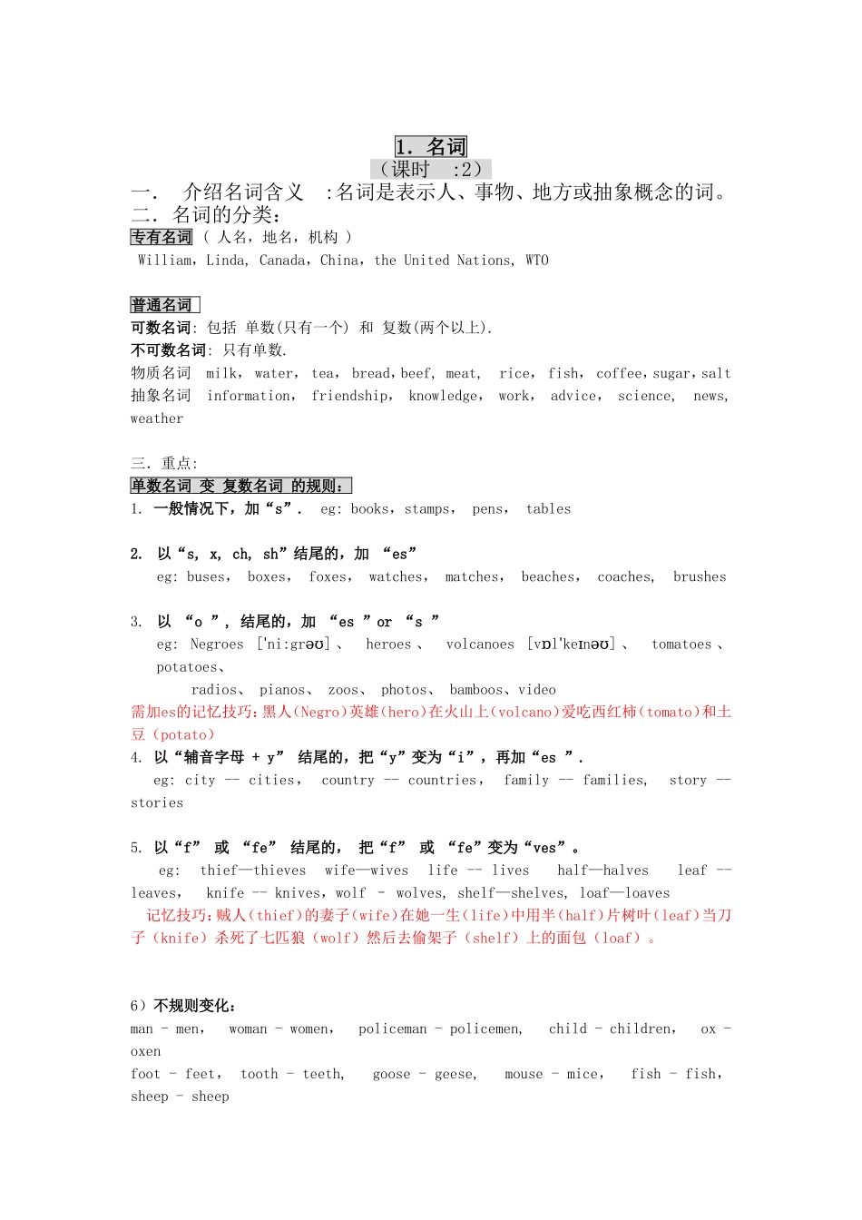 初中英语名词讲解及专项练习_第1页