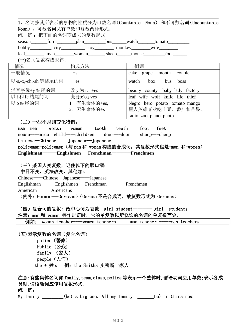 初中英语名词经典教案_第2页