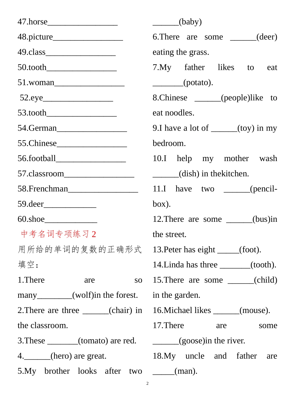 初中英语名词专项练习_第2页