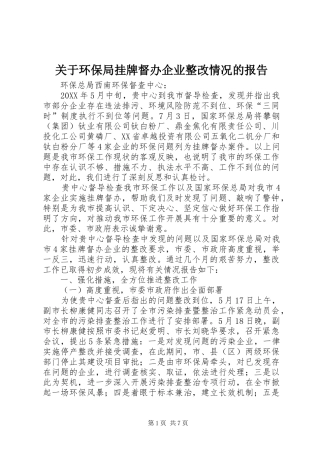 关于环保局挂牌督办企业整改情况的报告
