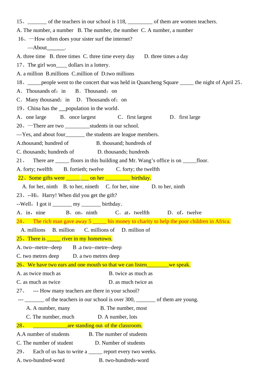 初中英语数词复习40题-含答案_第2页