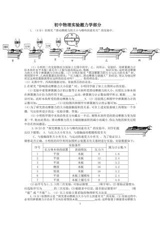 初中物理实验题力学部分