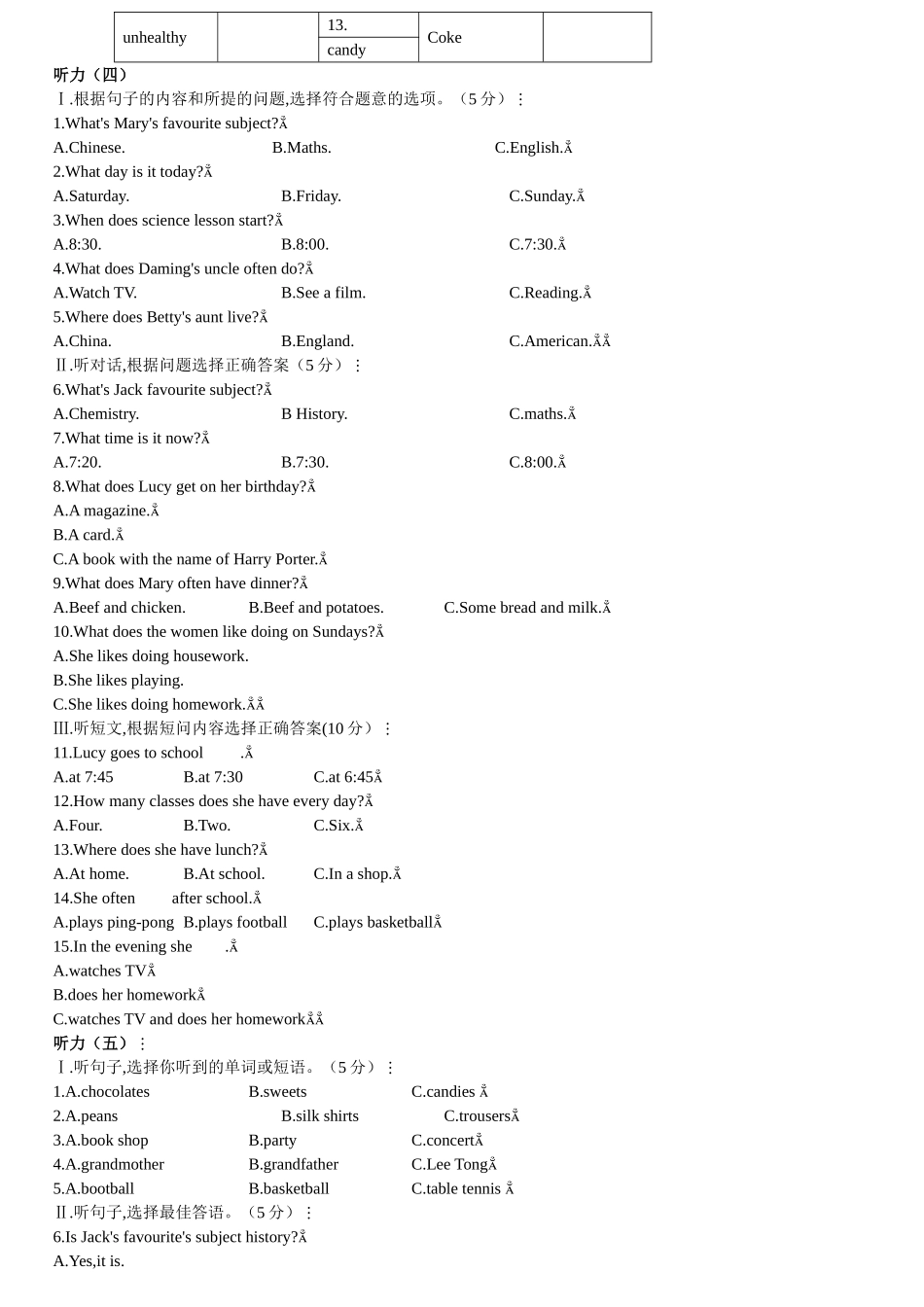 初中英语听力练习共10套&原文答案_第3页