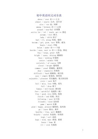 初中英语同义词全表