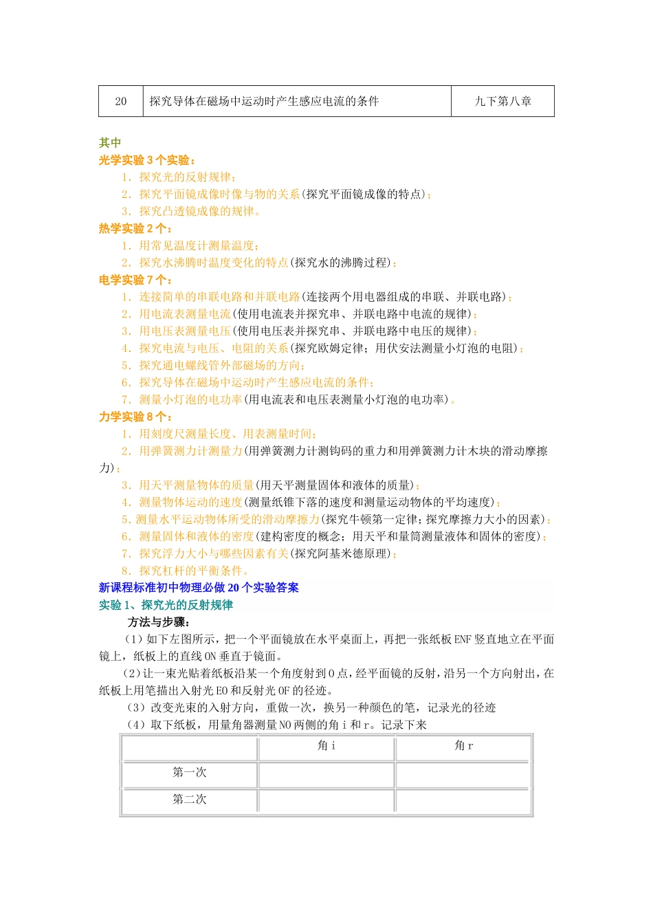 初中物理新课程标准必做20个学生实验及答案_第2页