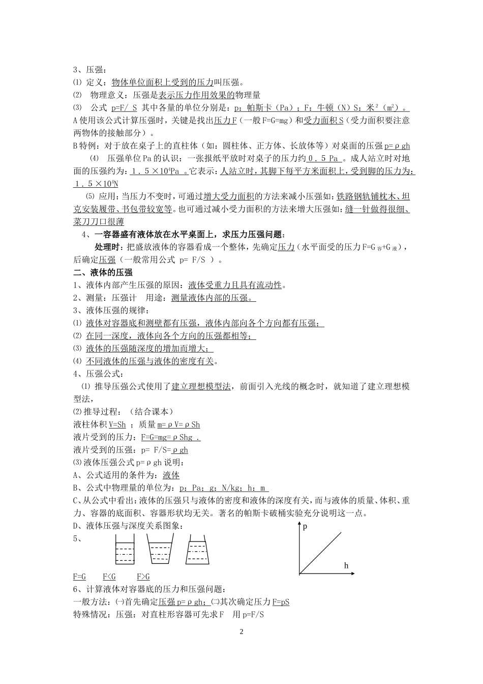 初中物理压强、浮力知识点归纳_第2页
