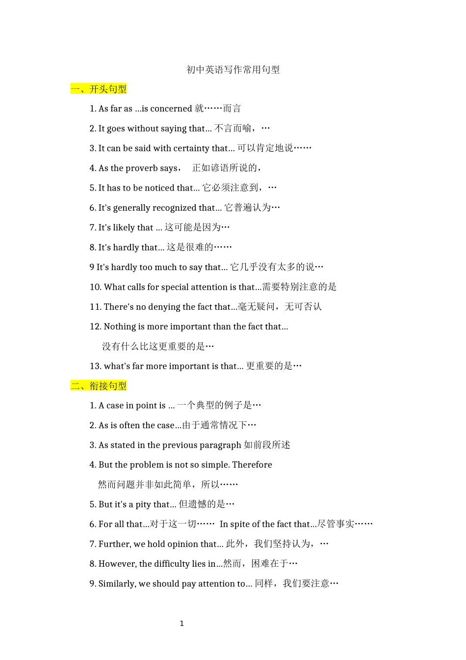 初中英语写作常用句型_第1页