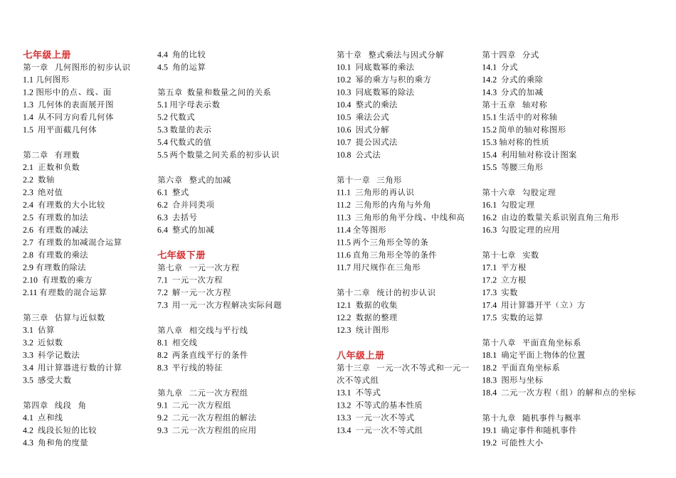 初中数学目录、知识点-(冀教版)_第1页