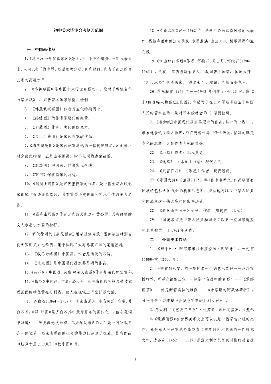 初中美术毕业会考复习资料(打印)_第1页