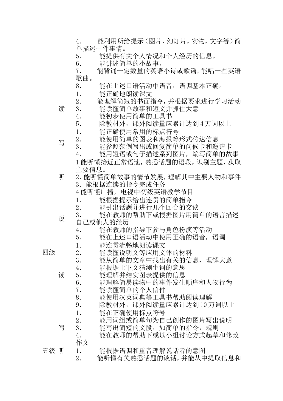 初中英语新课程标准表格_第2页