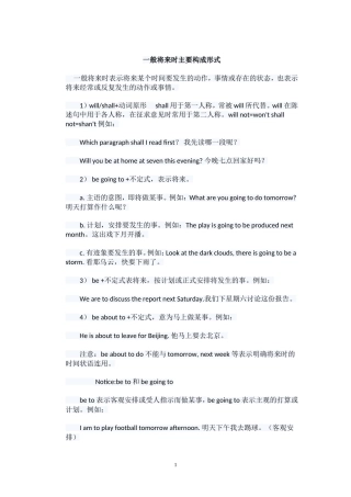 初中英语一般将来时专项语法讲解