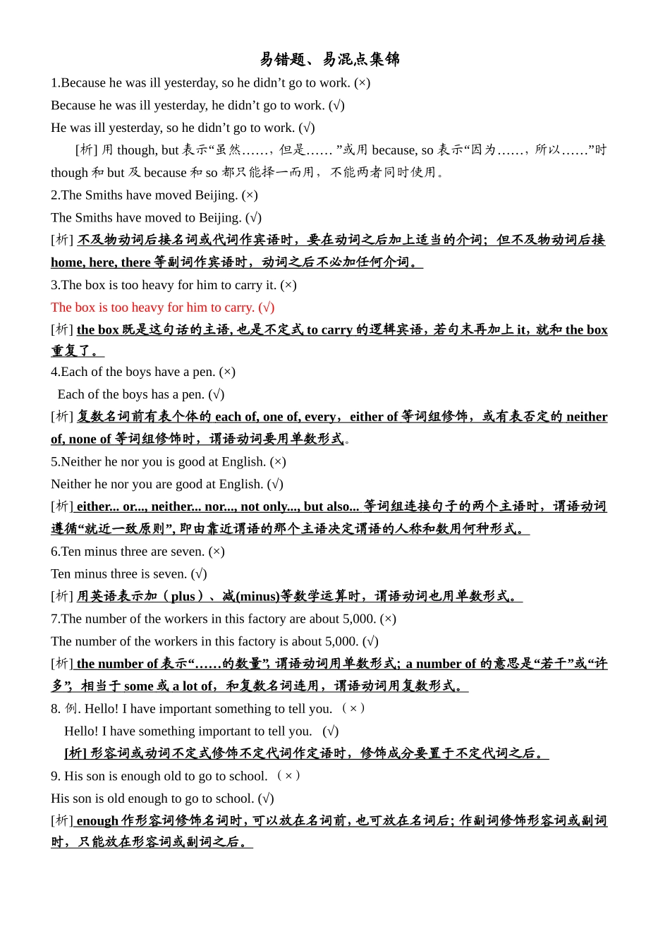 初中英语易错题易混点集锦_第1页