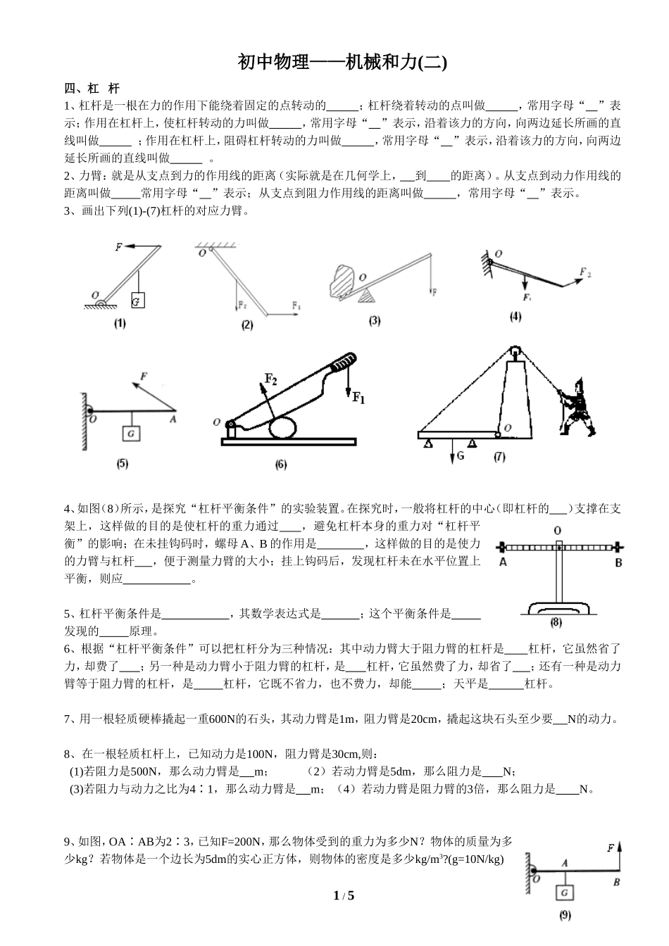 初中物理专题练习(杠杆、滑轮)doc_第1页