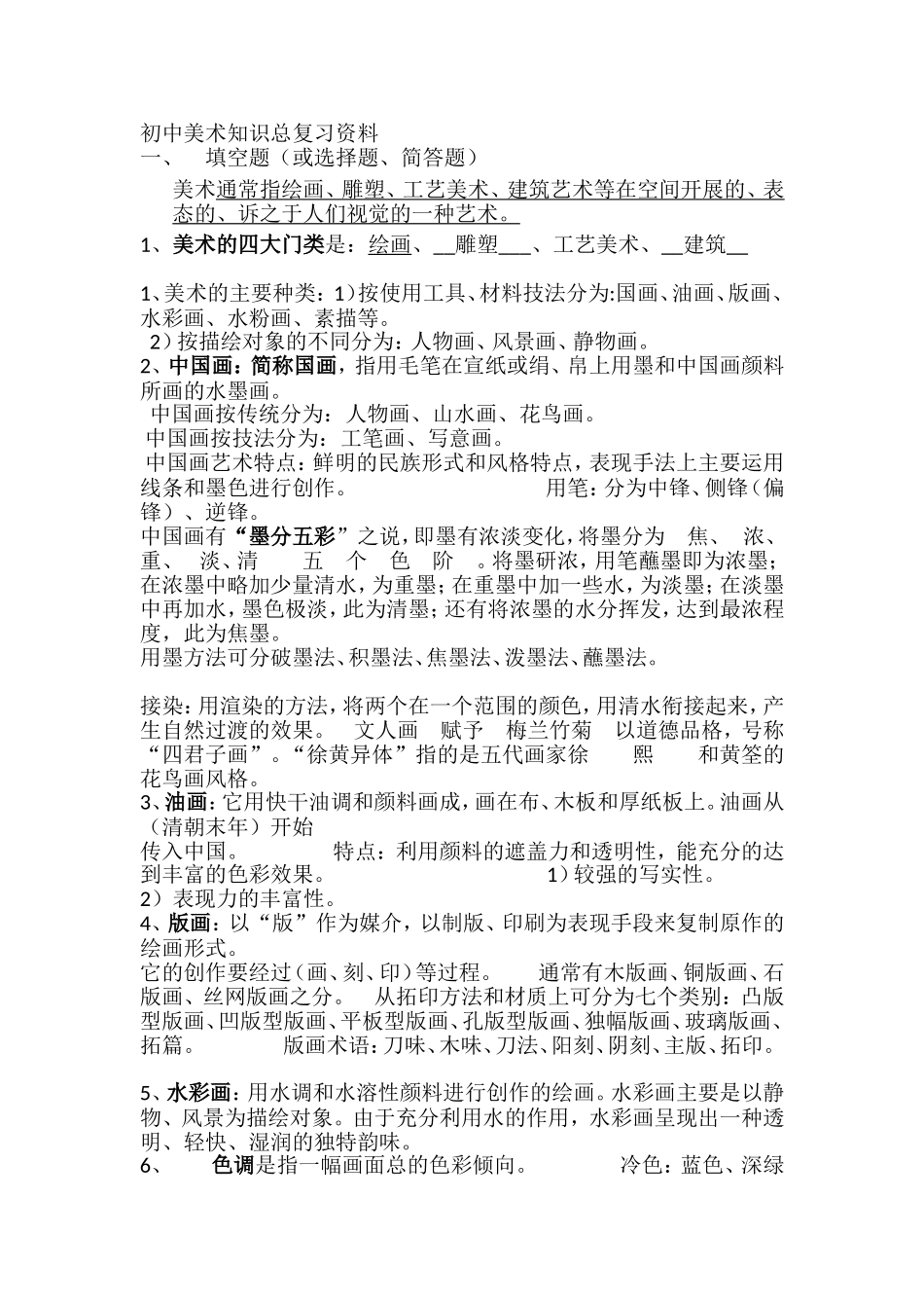 初中美术知识点梳理资料（百）_第1页