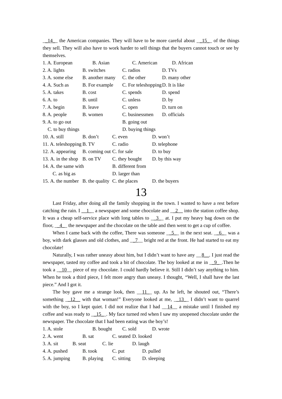 初中英语英语完形填空100篇(二)配答案详解_第2页