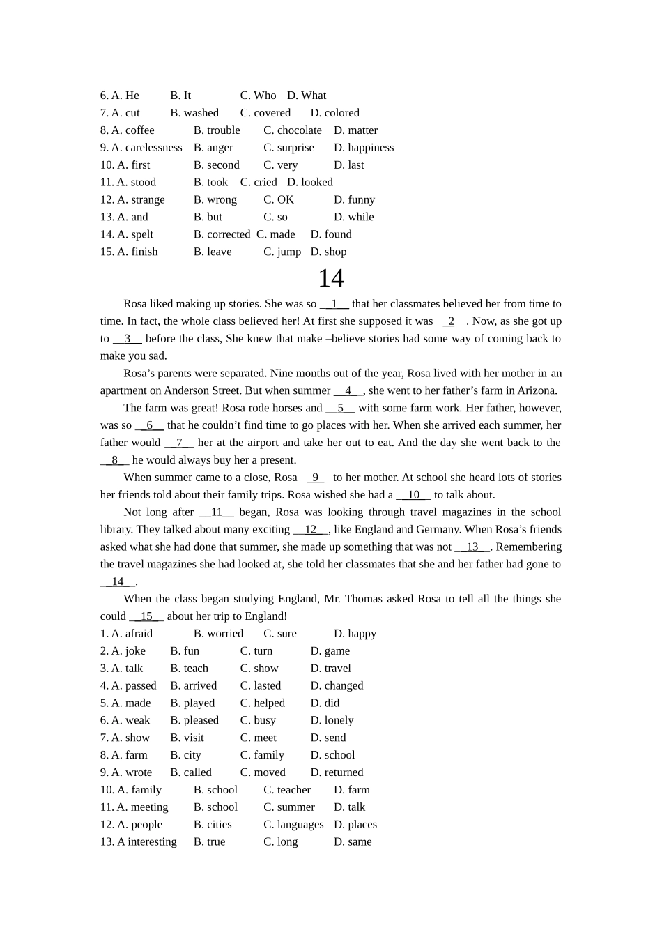 初中英语英语完形填空100篇(二)配答案详解_第3页