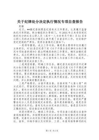 关于纪律处分决定执行情况专项自查报告