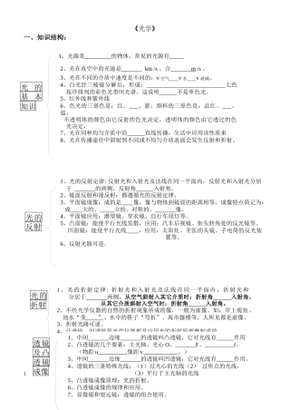 初中物理总复习光学部分知识结构及习题答案