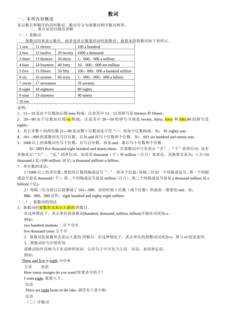 初中英语语法4数词_第1页